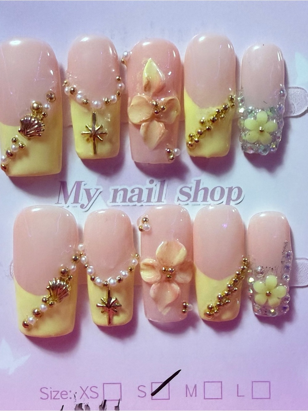 Nude Pink & Pastel Yellow Floral 3D Nail Set